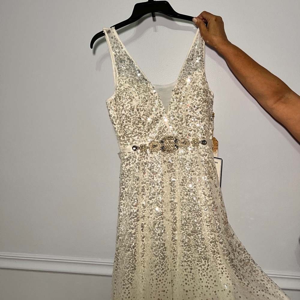 Elegant Sequin Embellished Cream Dress